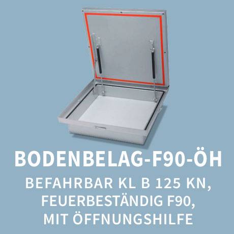 Schachtabdeckung: Typ Bodenbelag 125 kN befahrbar F90 feuerbeständig mit Öffnungshilfe